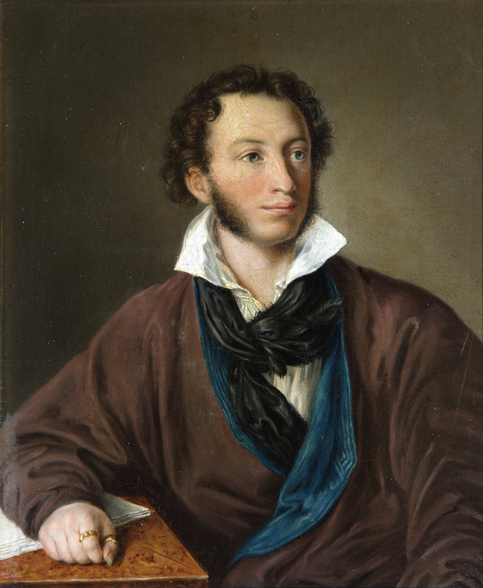 А.П. Елагина с оригинала В.А. Тропинина. А.С. Пушкин. 1827. Тонкая сетчатая ткань, наклеенная на картон; масло