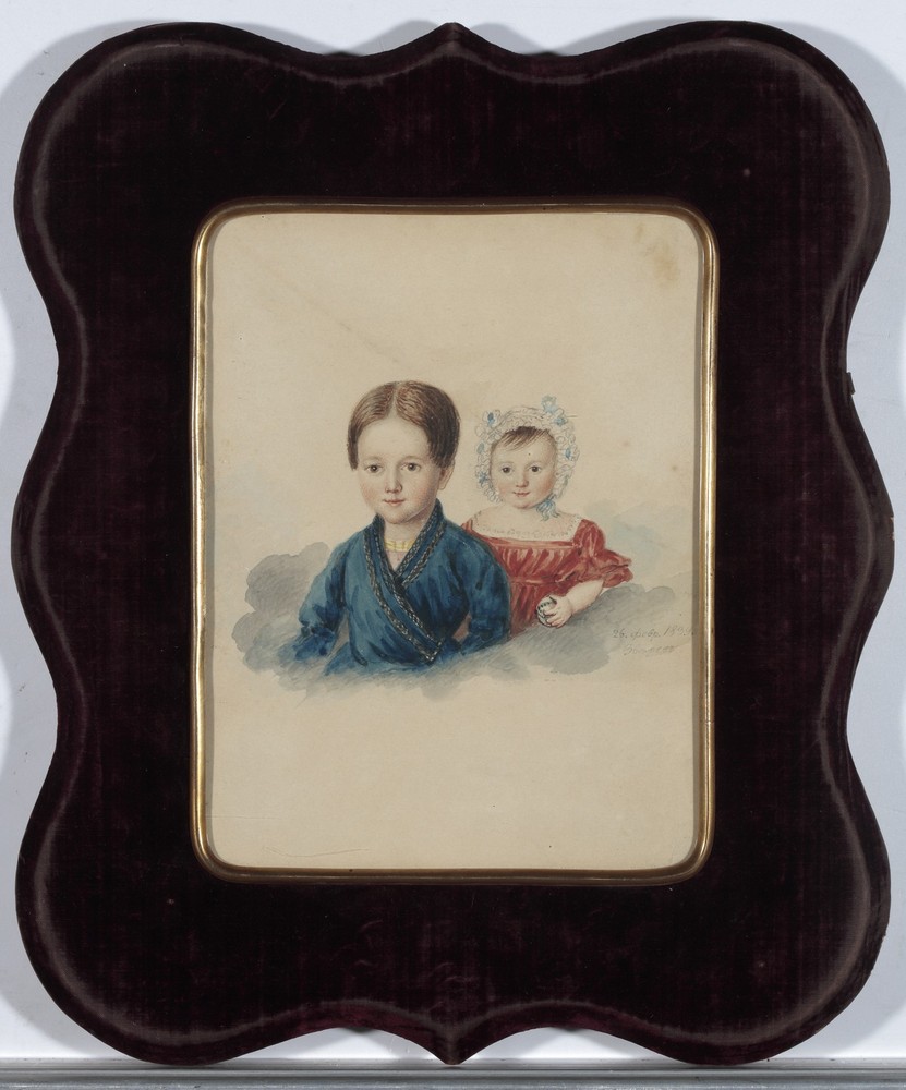 Зверев (М.М.?) Портрет детей. 1839 Бумага, наклеенная на картон; акварель, карандаш Зверев (М.М.?) Портрет детей. 1839 Бумага, наклеенная на картон; акварель, карандаш