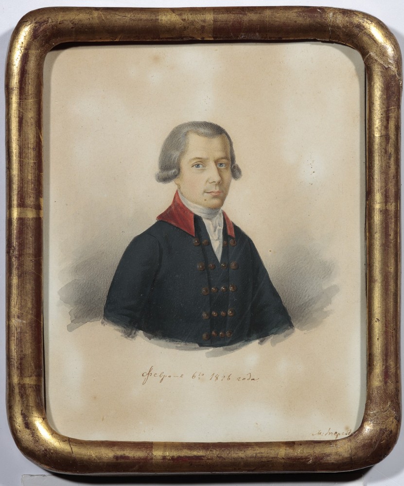 М. Теребенев с неизвестного оригинала 1788 года. Портрет неизвестного молодого человека. 1816. Картон; акварель, белила (?), лак М. Теребенев с неизвестного оригинала 1788 года. Портрет неизвестного молодого человека. 1816. Картон; акварель, белила (?), лак