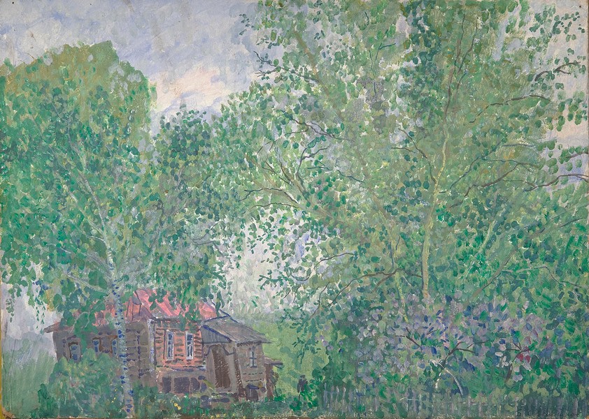Борис Свешников. Дом над оврагом. Конец 1950-х Ц начало 1960-х. Картон, масло. Фонд поддержки и развития научных и культурных программ имени Ш. Марджани