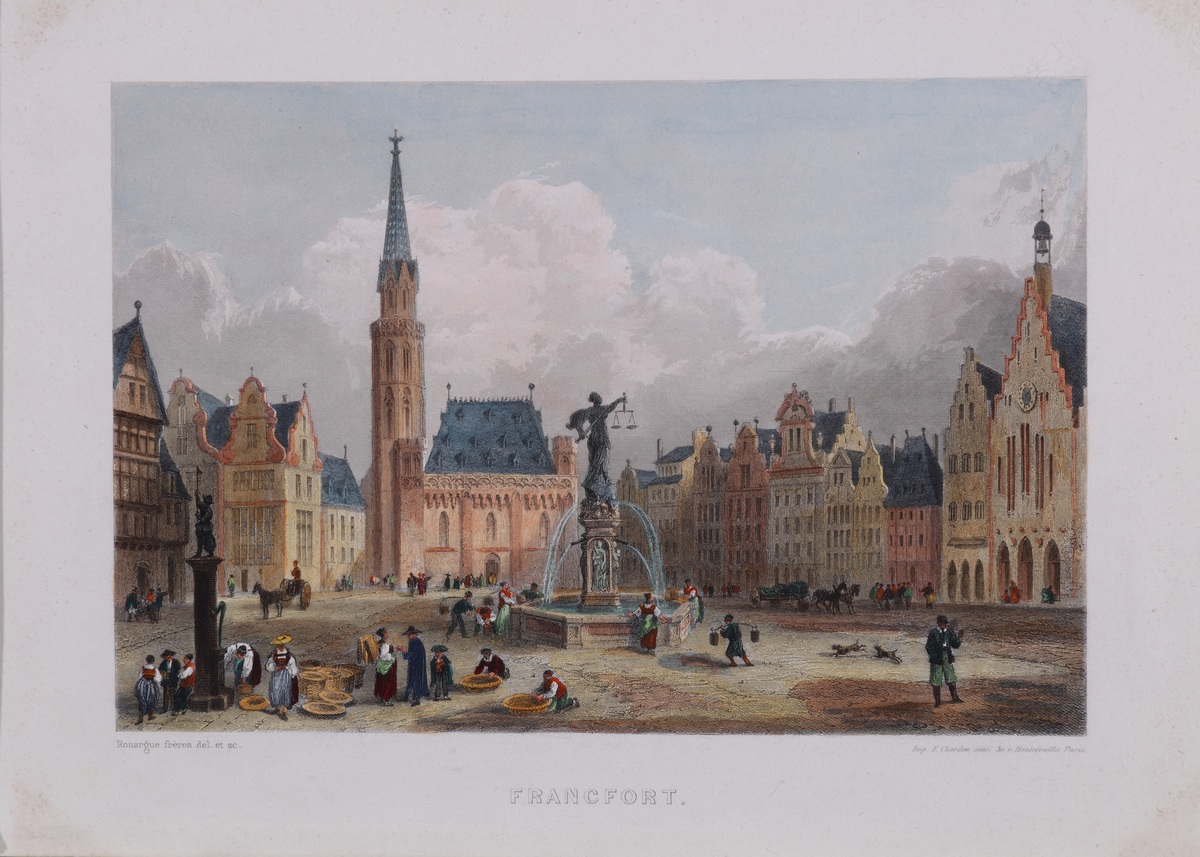 Я. Руарг, Э. Руарг. Вид Франкфурта-на-Майне. 1830¬–1860-е. Резец, акварель
