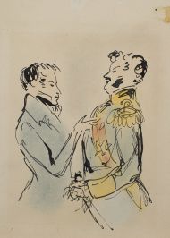 Н.В. Кузьмин "Встреча Онегина и князя на балу". 1929 – 1940-е. Иллюстрация к роману А.С. Пушкина «Евгений Онегин» Бумага, акварель, тушь