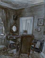 Антонова Л.Л. "Кабинет А.С. Пушкина с зеркалом". 2011г. Бумага (синего цвета), масляная пастель. Антонова Л.Л. "Кабинет А.С. Пушкина с зеркалом". 2011г. Бумага (синего цвета), масляная пастель.