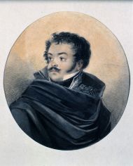 Лангер (?) Н.В. (1781-1824). Портрет Давыдова Дениса Васильевича. 1784-1839. 1819 Картон, акварель, карандаш итальянский, карандаш. Лангер (?) Н.В. (1781-1824). Портрет Давыдова Дениса Васильевича. 1784-1839. 1819 Картон, акварель, карандаш итальянский, карандаш.
