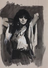 И.Т. Богдеско Земфира. Иллюстрация к поэме "Цыганы" А.С. Пушкина. 1957 Бумага, акварель черная, белила И.Т. Богдеско Земфира. Иллюстрация к поэме "Цыганы" А.С. Пушкина. 1957 Бумага, акварель черная, белила